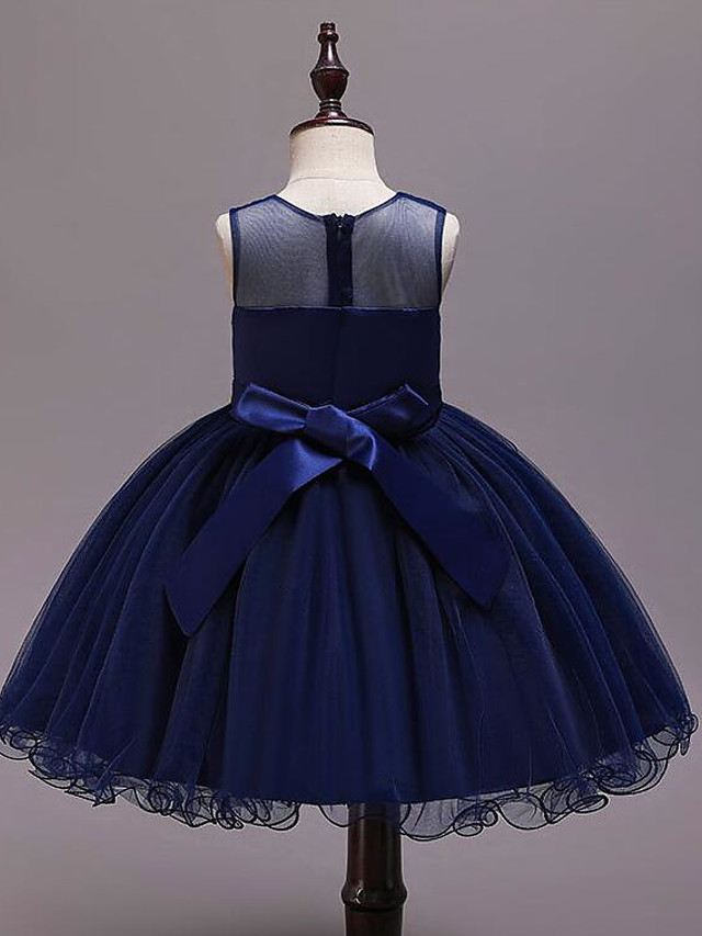 Princess Knee Length Wedding / Party / Pageant Flower Girl Dresses - Satin / Tulle / Cotton Sleeveless Jewel Neck With Belt / Crystals / Beading