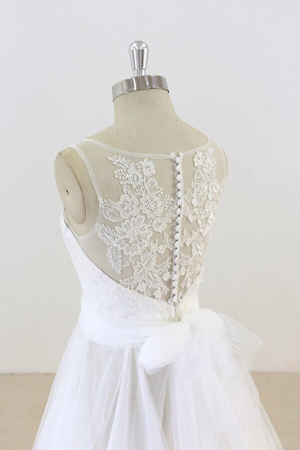 Elegant Long Illusion Lace Tulle A-line Wedding Dress