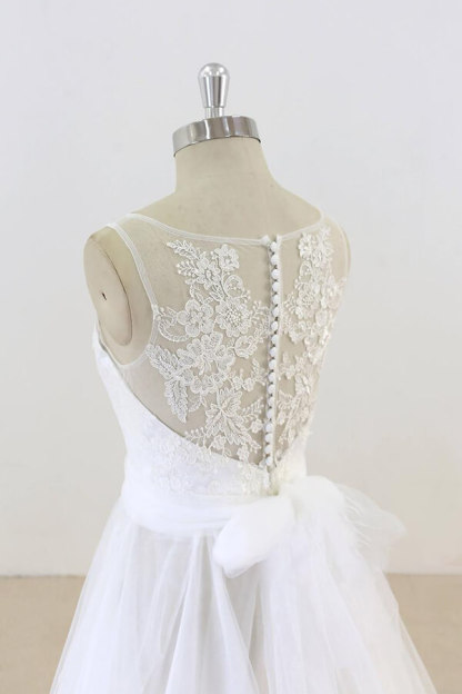 Elegant Long Illusion Lace Tulle A-line Wedding Dress