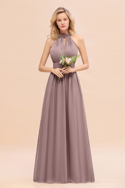 BM0758 Glamorous High-Neck Halter Bridesmaid Affordable Dresses with Ruffle