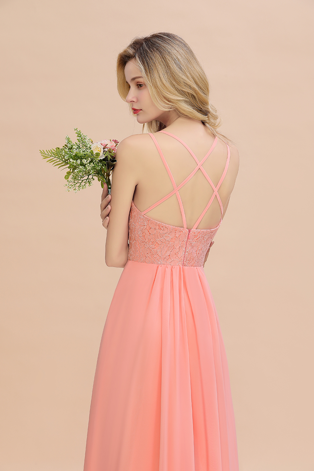 Beautiful A-Line Chiffon Spaghetti Straps Sweetheart Floor Length Split Bridesmaid Dress