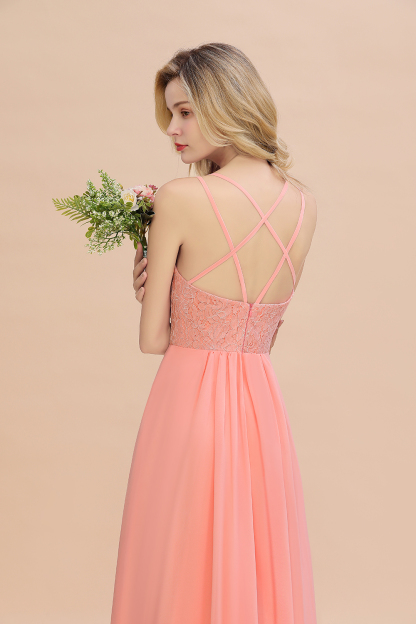 Beautiful A-Line Chiffon Spaghetti Straps Sweetheart Floor Length Split Bridesmaid Dress