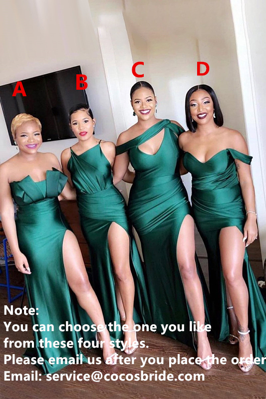 Dark Green Mermaid Side Split Bridesmaid Dresses Mixed Styles