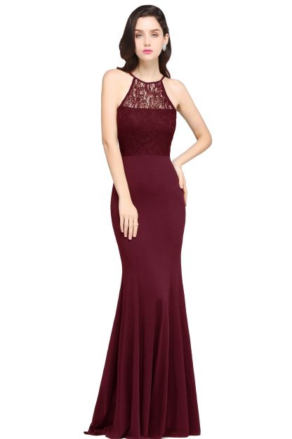 Halter Floral Lace Chiffon Mermaid Evening Dress Long Formal Dress with Ruffle