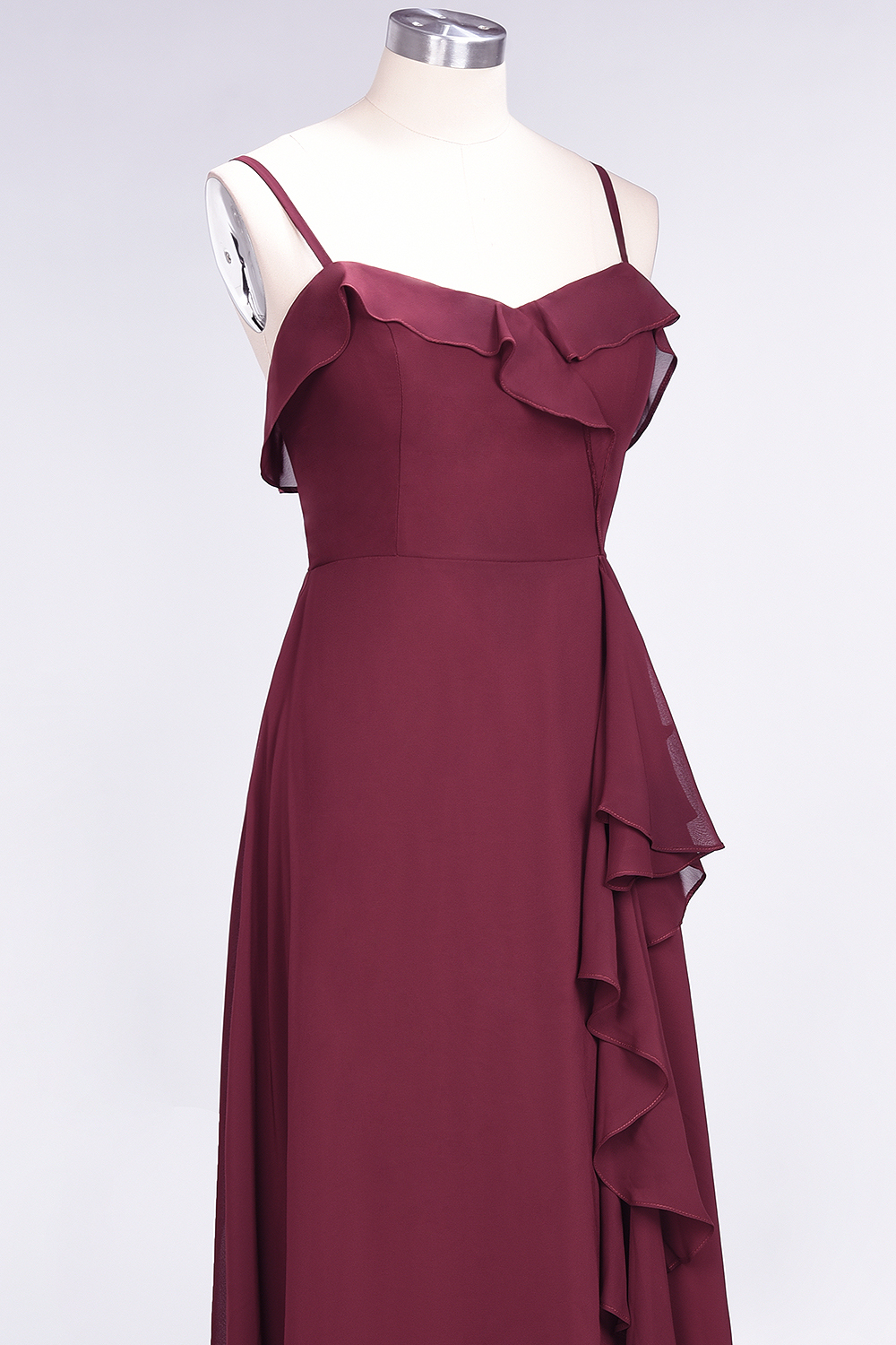Spaghetti Straps A-Line Chiffon Backless Floor-length Prom Dress With Ruffles