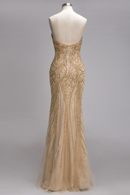 Long Strapless Mermaid Sequined Formal Evening Dresses with Beads