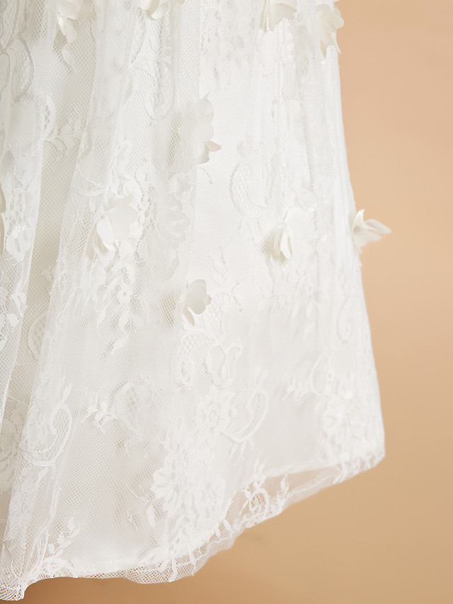 Long A-line Tulle Lace Flower Girl Dresses White First Communion Dress