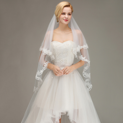 Two Layers Tulle Lace Edge Comb Wedding Veil