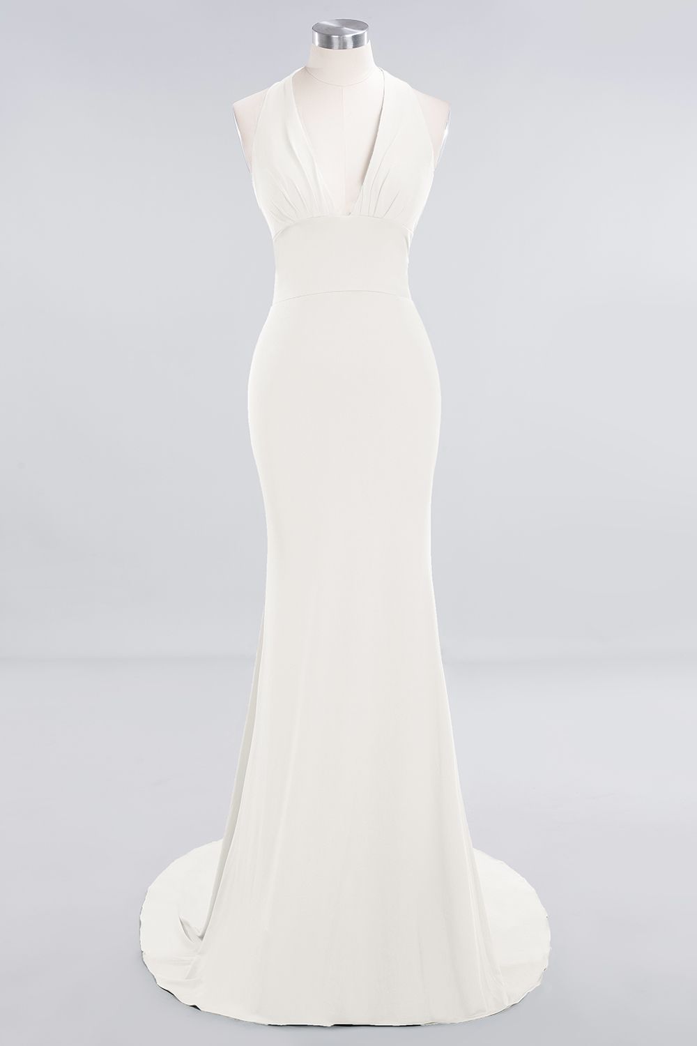 Elegant Halter Deep V-neck Open Back Floor-length Mermaid Prom Dress