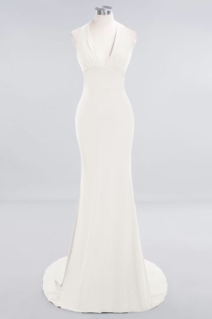 Elegant Halter Deep V-neck Open Back Floor-length Mermaid Prom Dress