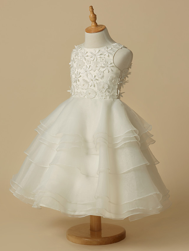 A-Line Knee Length Wedding / First Communion Flower Girl Dresses - Lace / Organza Sleeveless Scoop Neck With Lace