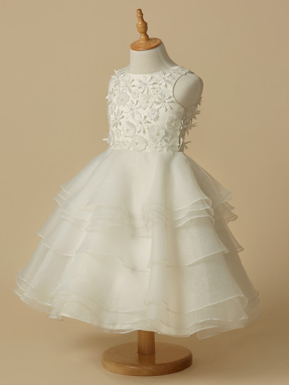 A-Line Knee Length Wedding / First Communion Flower Girl Dresses - Lace / Organza Sleeveless Scoop Neck With Lace
