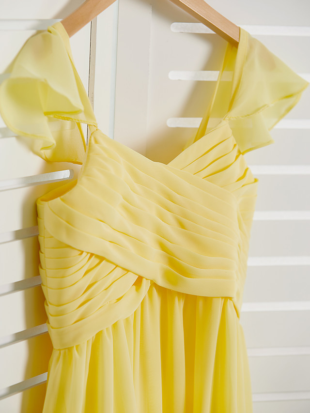 A-Line Square Neck Floor Length Chiffon Junior Bridesmaid Dress With Ruffles / Ruching