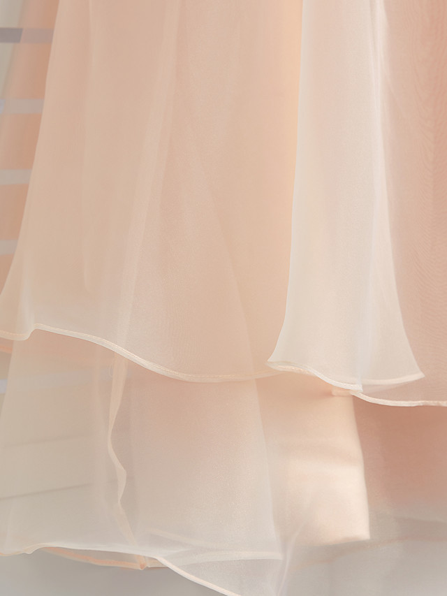 A-Line Jewel Neck Ankle Length Organza / Satin Junior Bridesmaid Dress With Beading / Tier