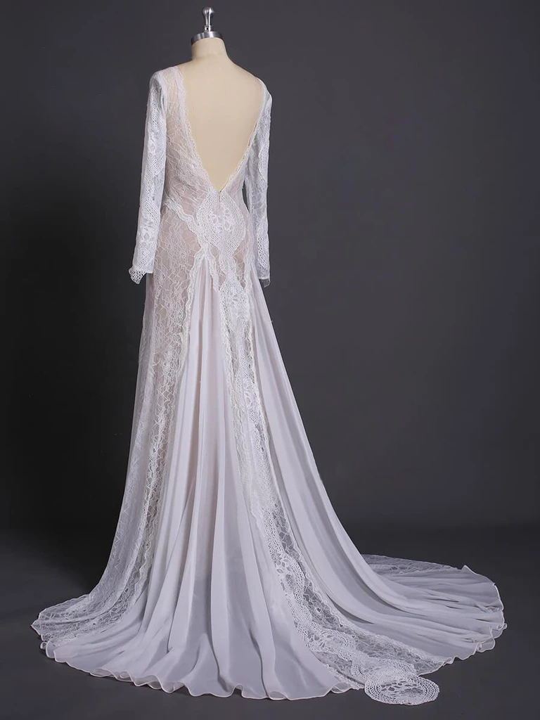 Elegant Long Sleeve Lace Sheath Wedding Dress