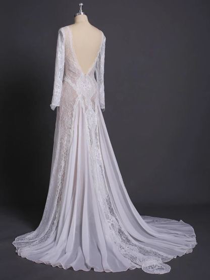 Elegant Long Sleeve Lace Sheath Wedding Dress