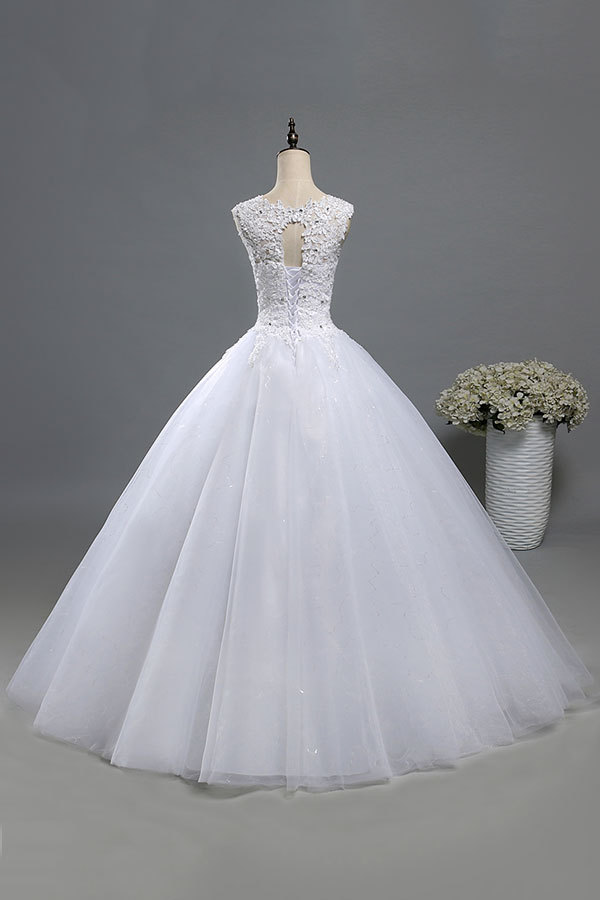 Long Ball Gown Lace-up Appliques Lace Tulle Wedding Dress