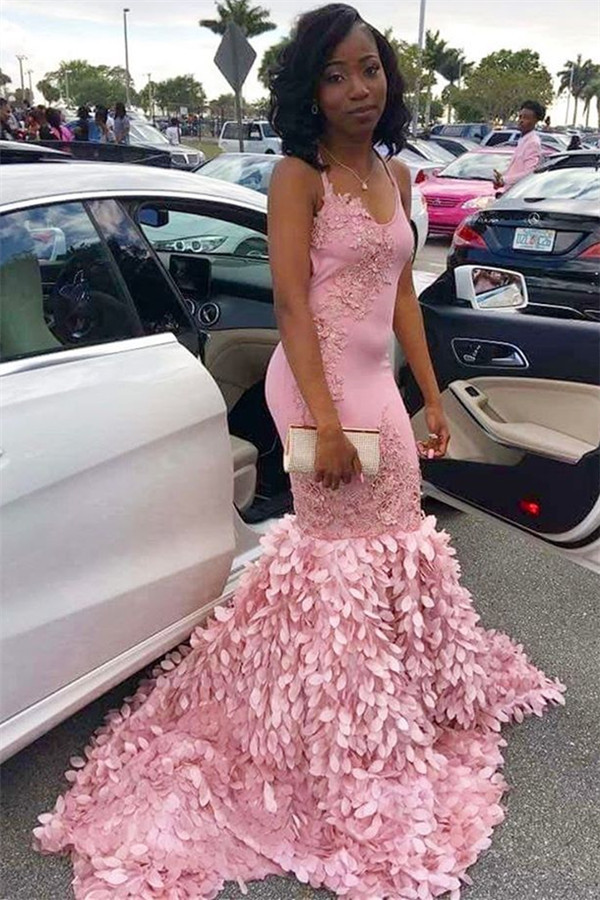 Fascinating Spaghetti Straps Flower(s) Mermaid Prom Dress