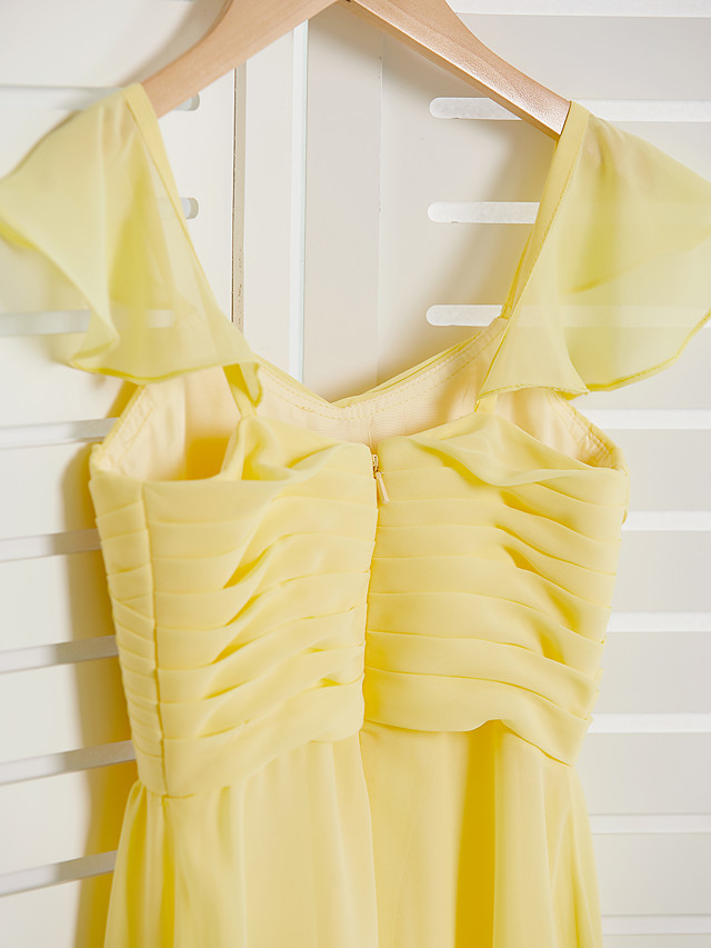 A-Line Square Neck Floor Length Chiffon Junior Bridesmaid Dress With Ruffles / Ruching