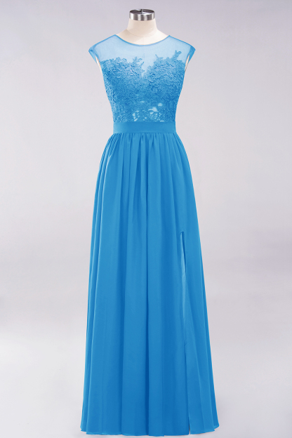 A-line Chiffon Lace Jewel Sleeveless Floor-Length Bridesmaid Dresses with Appliques