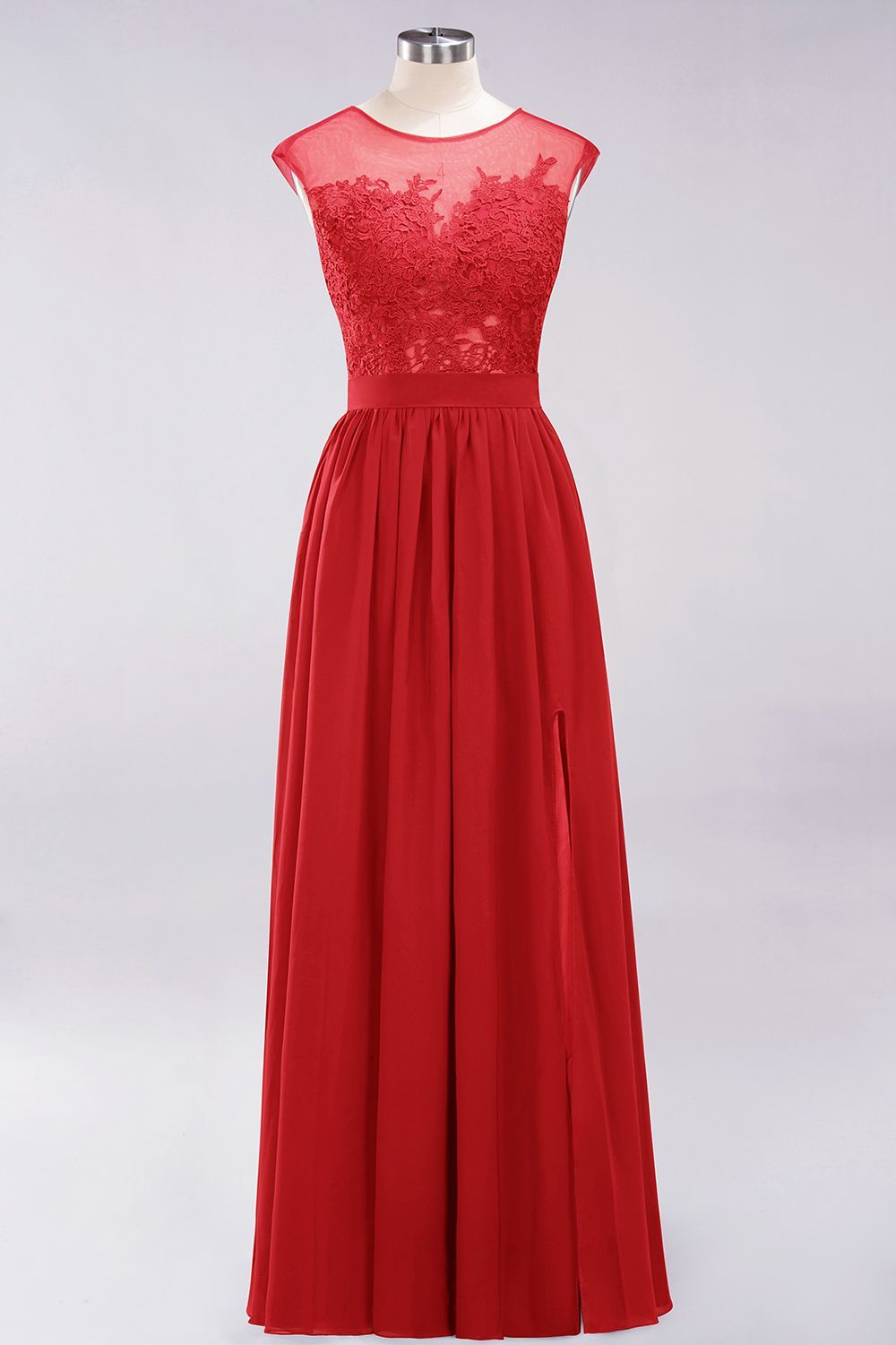 A-line Chiffon Lace Jewel Sleeveless Floor-Length Bridesmaid Dresses with Appliques