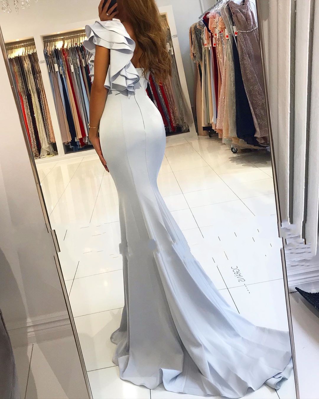 Simple One Shoulder Backless Floor-length Ruffles Satin Mermaid Prom Dress