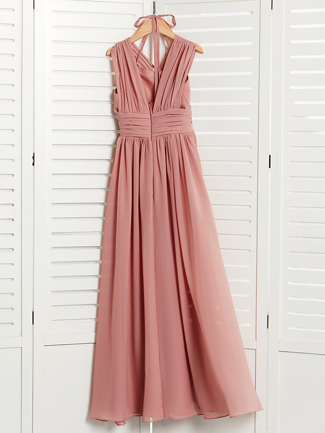 Long A-Line V Neck Chiffon Junior Bridesmaid Dress