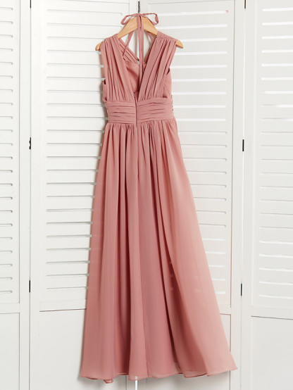 Long A-Line V Neck Chiffon Junior Bridesmaid Dress