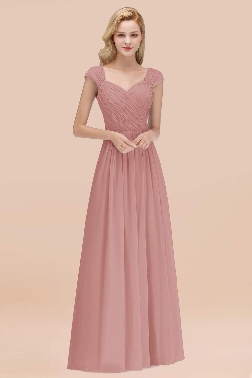A-Line Chiffon Straps Sweetheart Sleeveless Floor-Length Bridesmaid Dress with Ruffles