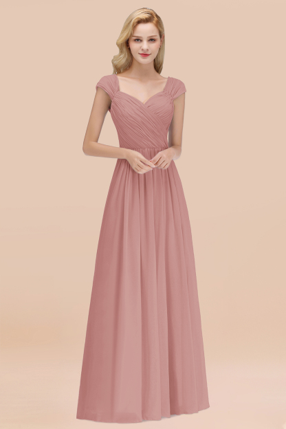 A-Line Chiffon Straps Sweetheart Sleeveless Floor-Length Bridesmaid Dress with Ruffles