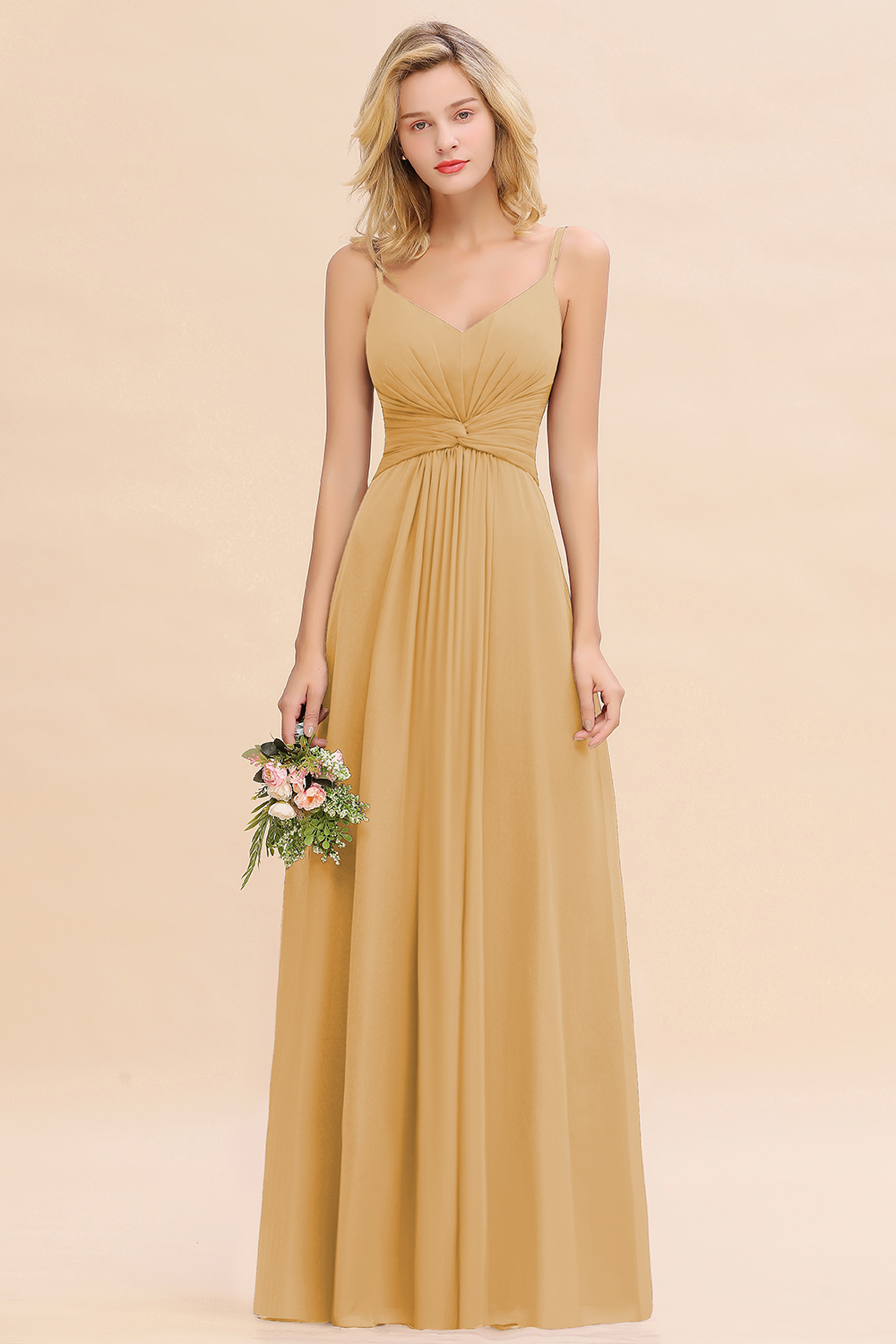 Elegant A-line Ruffles Spaghetti Straps Bridesmaid Dress