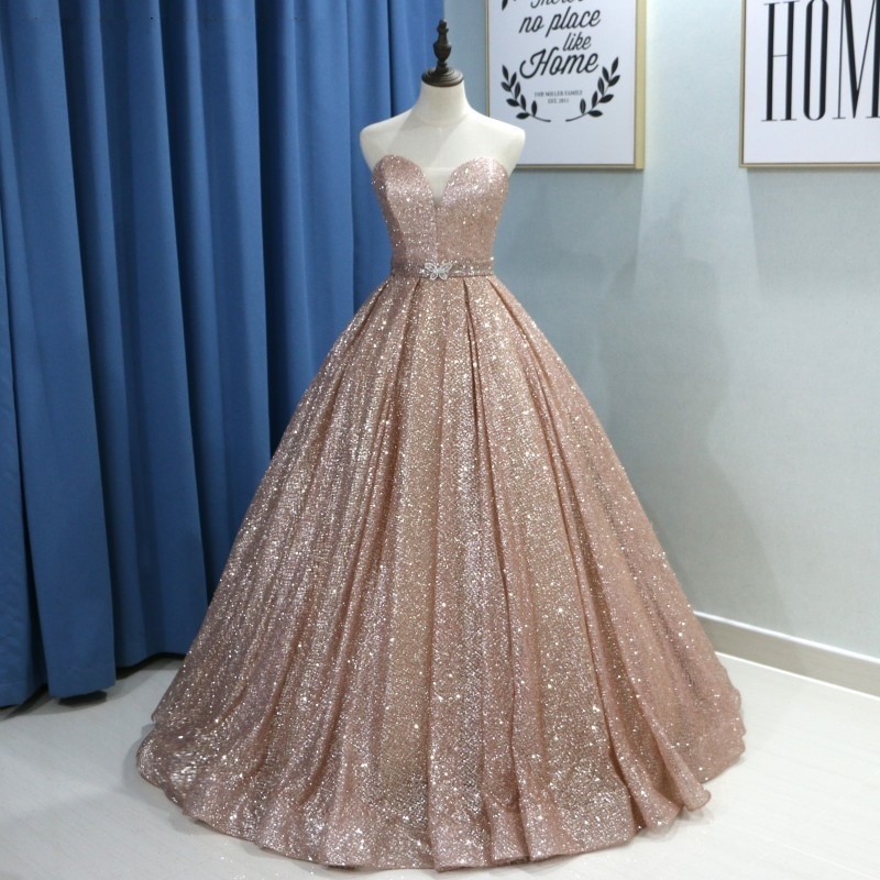 Shiny Sweetheart Sequins Floor-length Ruffles Princess Prom Dress