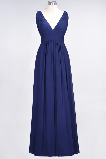 A-Line Chiffon V-Neck Sleeveless Floor-Length Bridesmaid Dress with Ruffle
