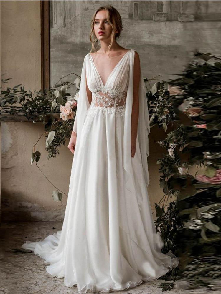Glamorous Deep V-Neck A-Line Ruffles Wedding Dresses