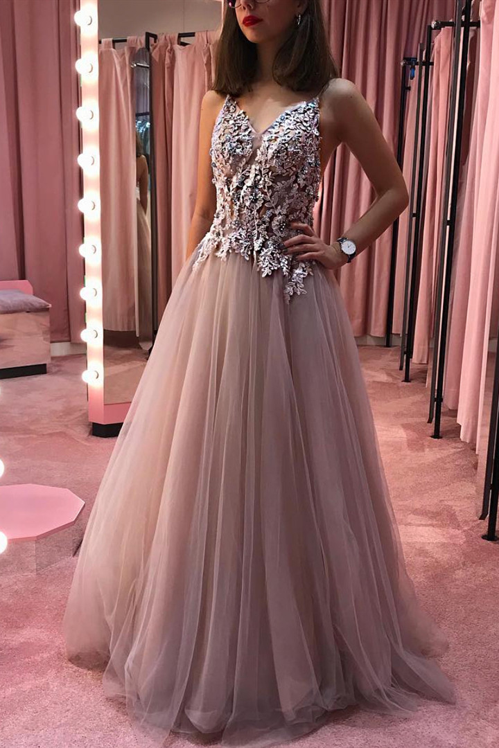 Exquisite Spaghetti Straps Tulle A-line Prom Dress
