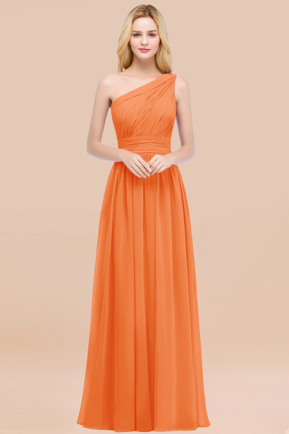 Elegant A-Line Chiffon One-Shoulder Sleeveless Ruffles Floor-Length Bridesmaid Dresses