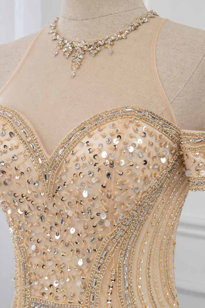 Charming Bateau Off-the-shoulder Sequins Beading Mermaid Tulle Prom Dress