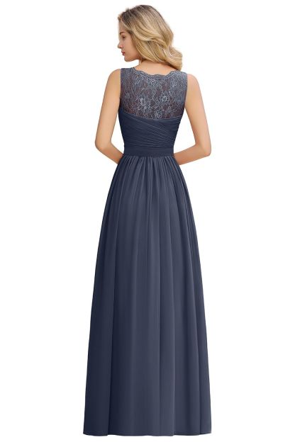 Long A Line Chiffon Sleeveless Lace Bridesmaid Dress with Ruffle
