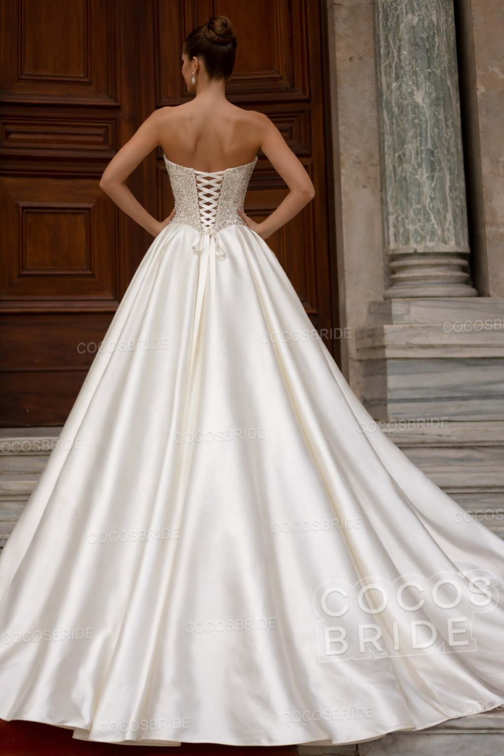 Vintage Strapless Long Satin A-line Wedding Dress with Beaded