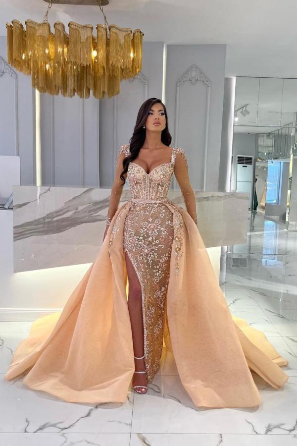 sachin and babi light blue dress Elegant Lace-up Back Beaded Long Champagne Prom Dress with Appliques –  FancyVestido main image 0