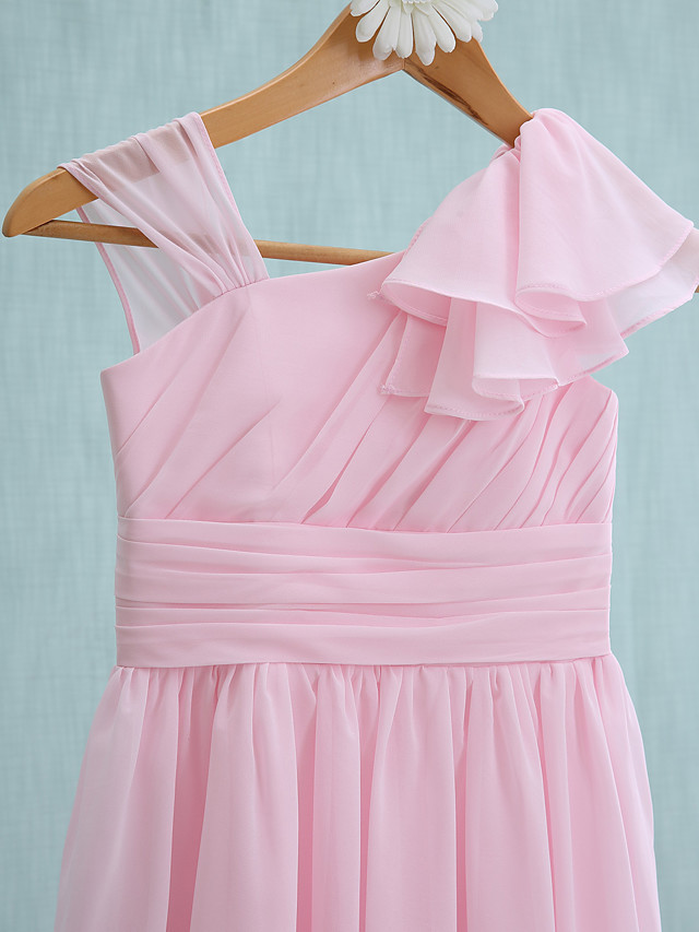 Sheath / Column Straps Knee Length Chiffon Junior Bridesmaid Dress With Ruffles / Side Draping / Natural
