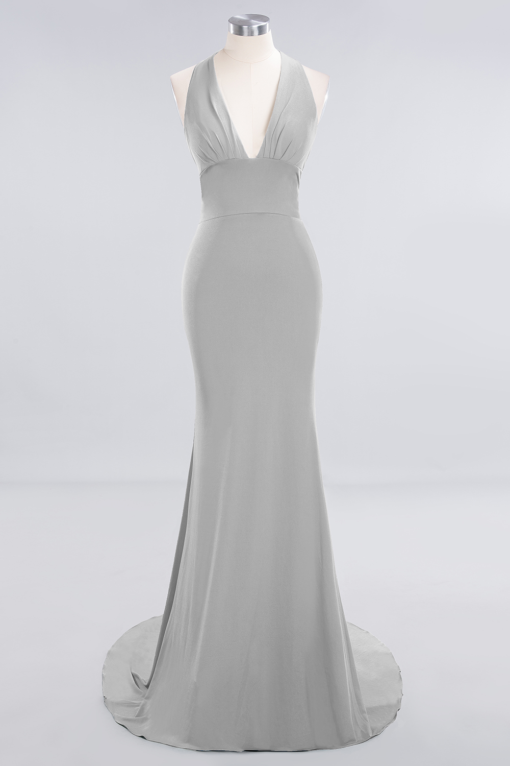 Elegant Halter Deep V-neck Open Back Floor-length Mermaid Prom Dress