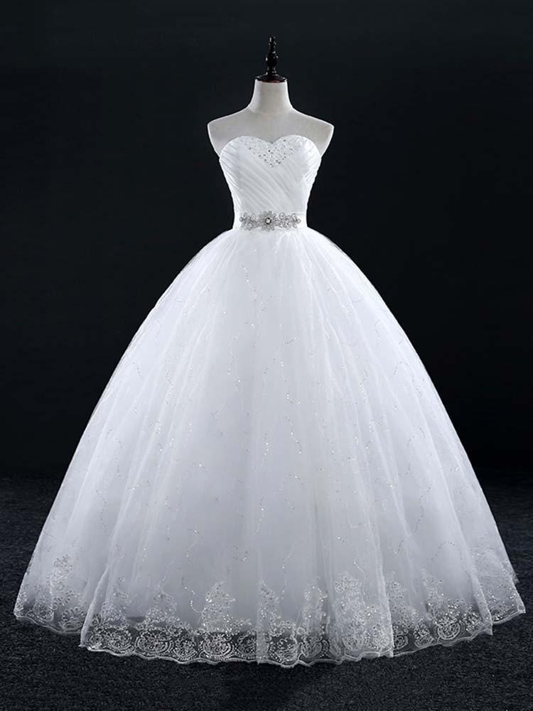 Long Tulle Sweetheart Lace Ball Gown Wedding Dresses