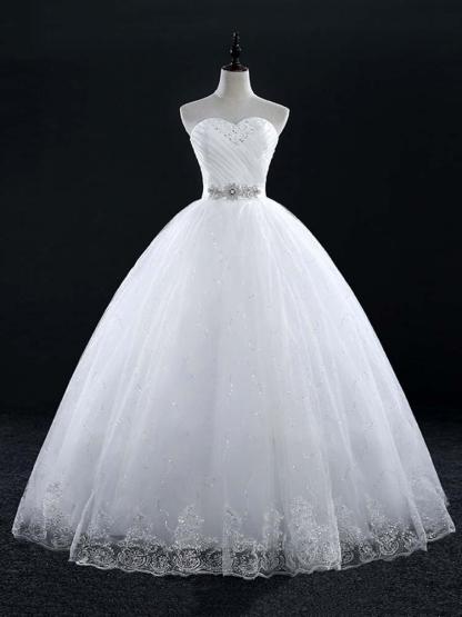 Long Tulle Sweetheart Lace Ball Gown Wedding Dresses