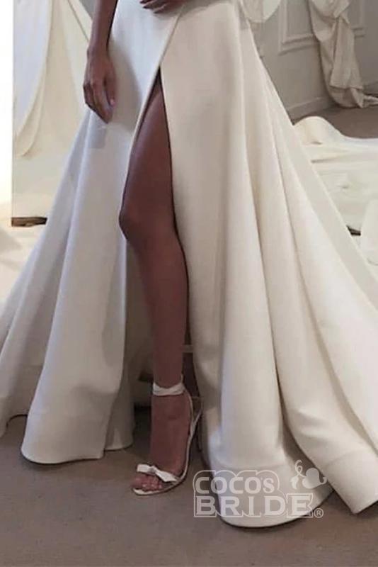 Strapless A-line Satin Backless Long Wedding Dress