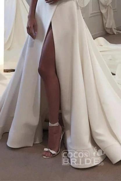 Strapless A-line Satin Backless Long Wedding Dress