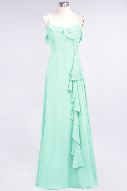 Spaghetti Straps A-Line Chiffon Backless Floor-length Prom Dress With Ruffles