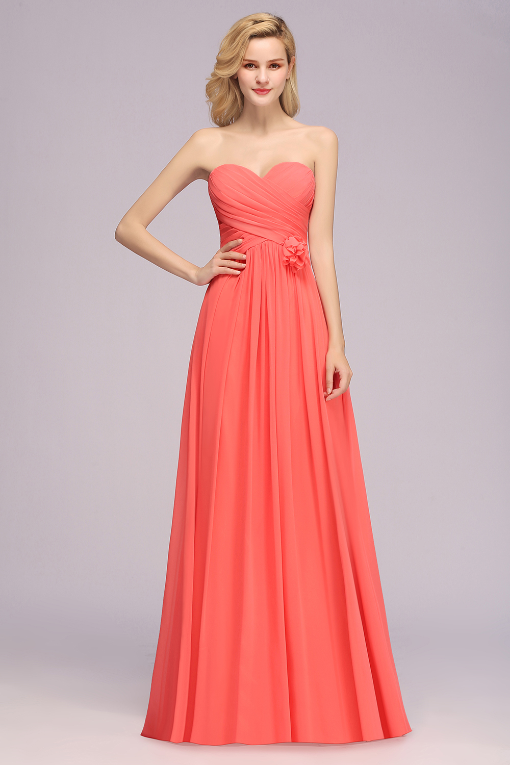 BM0792 Simple Sweetheart Strapless Flower A-line Bridesmaid Dress