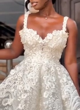 Spaghetti Straps Sleeveless Short A-line Party Dress with Lace Applique