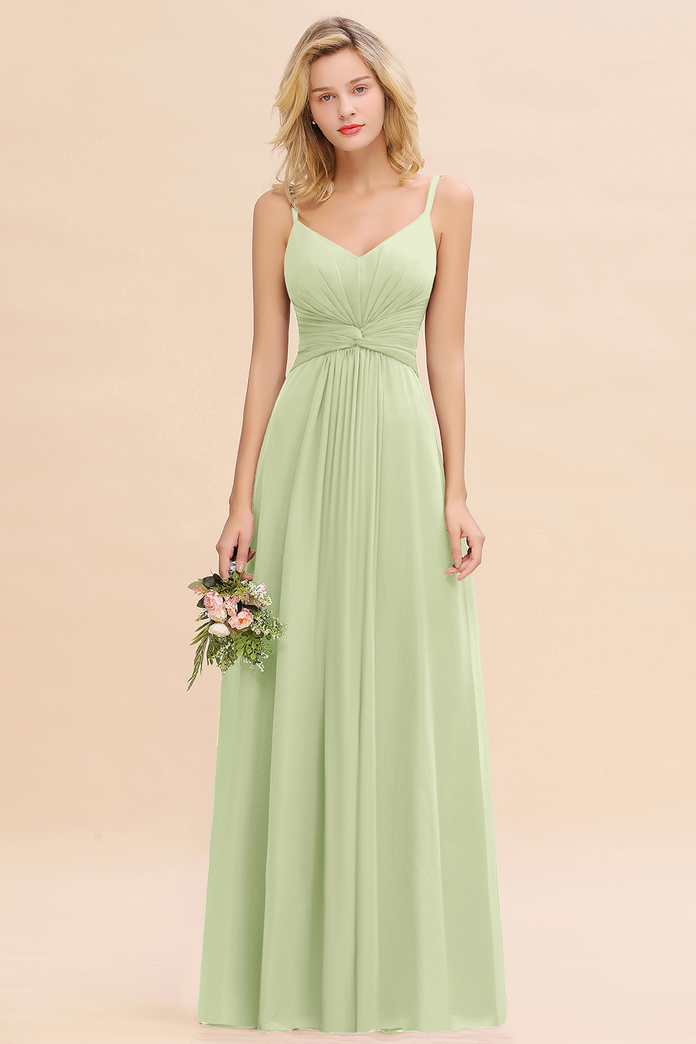 Elegant A-line Ruffles Spaghetti Straps Bridesmaid Dress